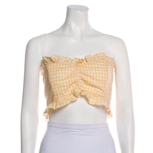 NWT LPA WHITE AND YELLOW RUFFLE PLAID STRAPLESS CROP TOP